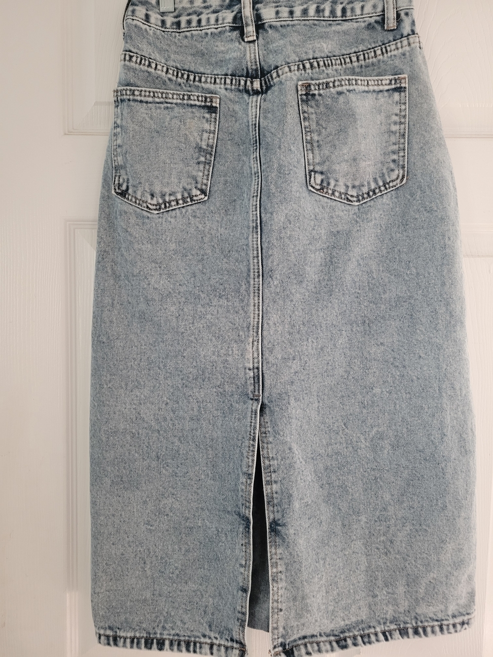 Amazon Light Wash Denim Midi Skirt with Back Vent